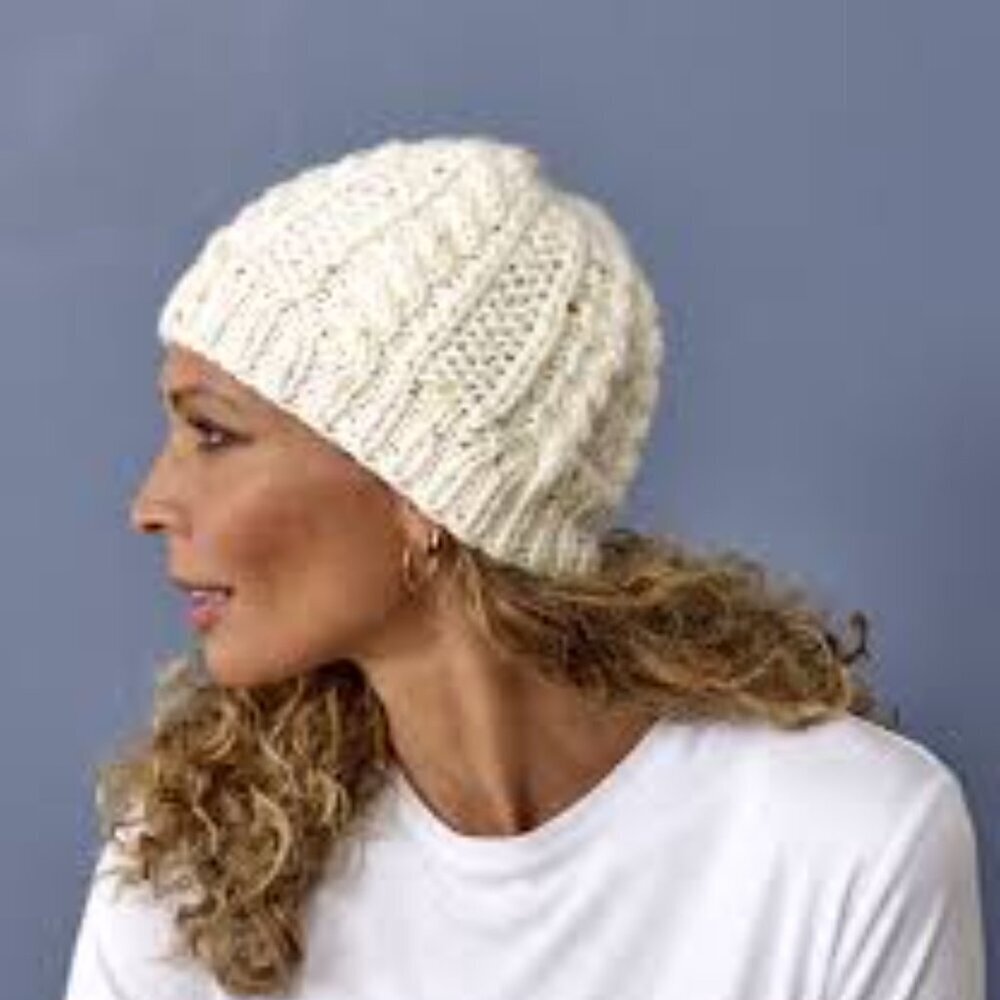 Handknit cream beanie